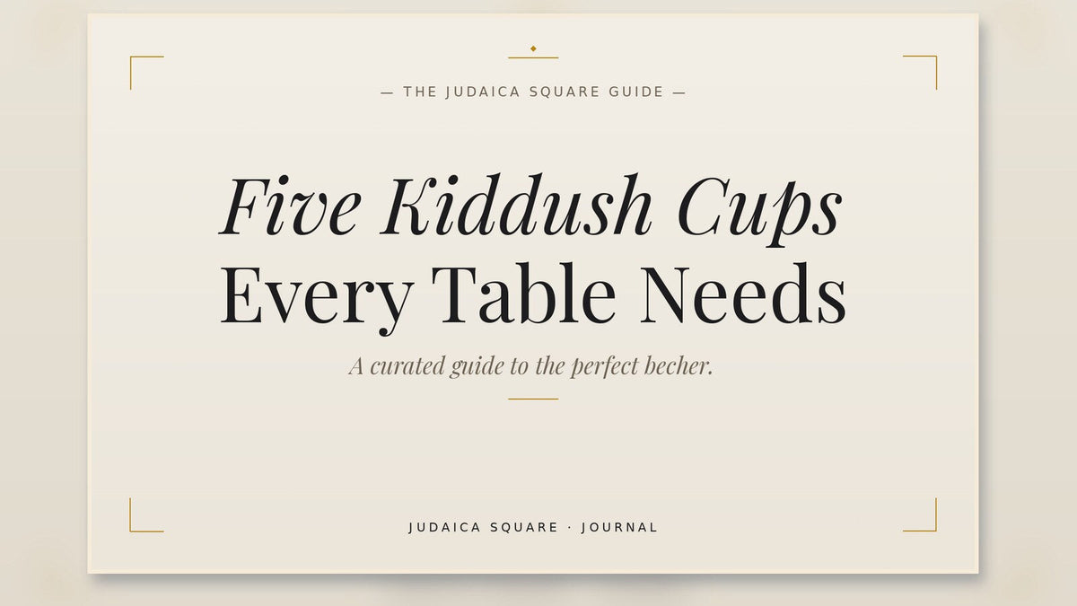 Editorial cover for five Kiddush cup styles for a Shabbos table