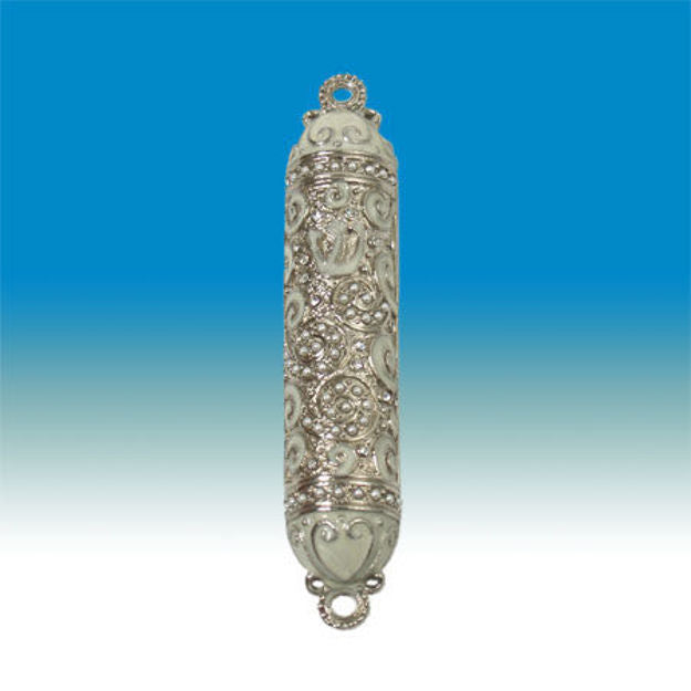 Smyrna - Lace White Silver Mezuzah Case — alternate view | Judaica Square Lakewood