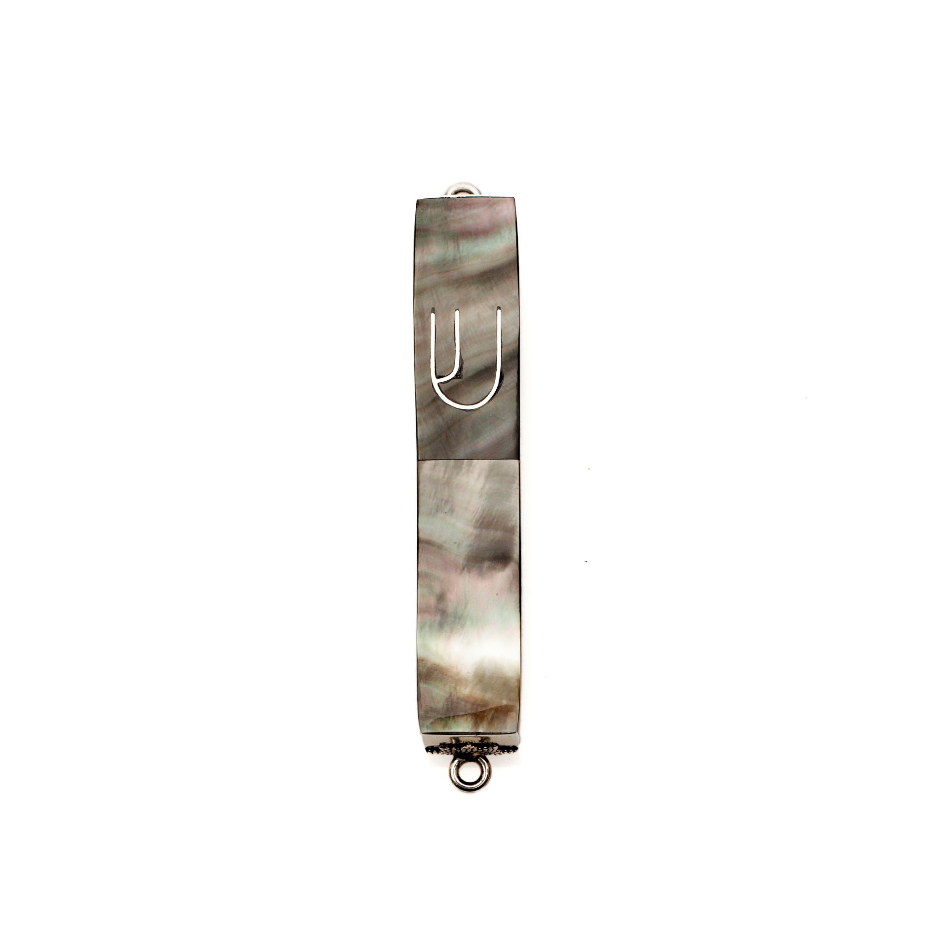 #HR-B041-B Black Mussel Shell Mini and Sterling Silver Mezuzah Case | Judaica Square Lakewood