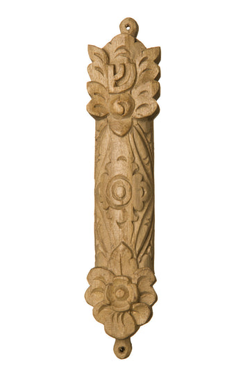 Cempaka wood mezuzah case, 6 inch, with carved shin, center rosette and blossom ends