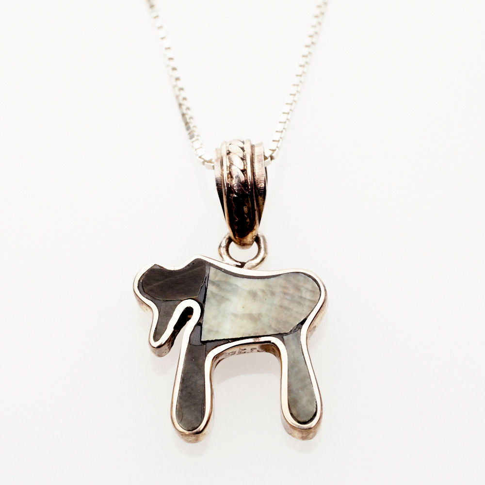 Black Mussel Shell and Sterling Silver Mini Chai | Judaica Square Lakewood