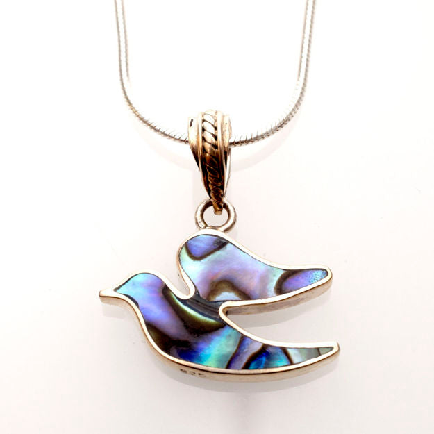 Abalone and Sterling Silver dove of Peace Pendant — alternate view | Judaica Square Lakewood