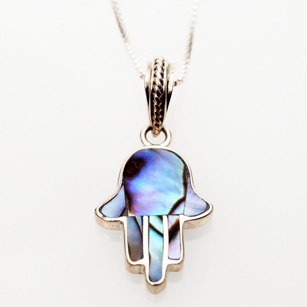 Abalone and Sterling Silver Mini Hamsa | Judaica Square Lakewood