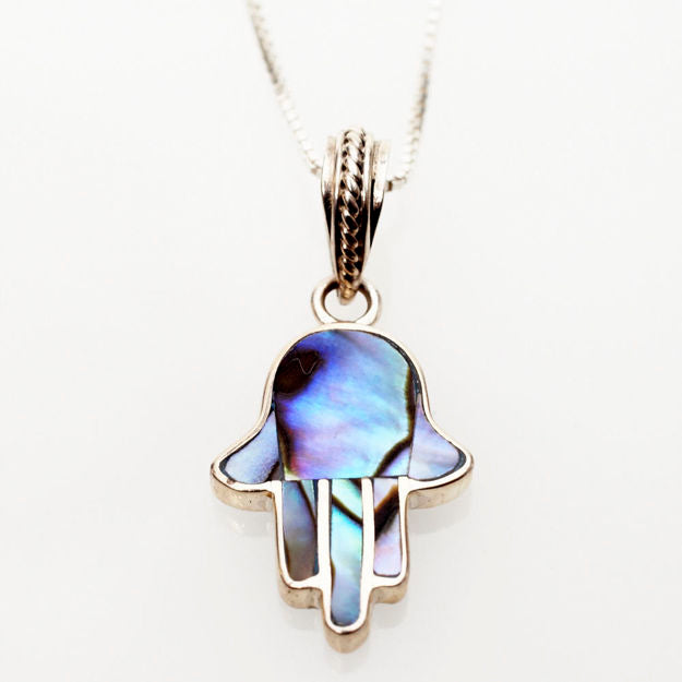 Abalone and Sterling Silver Mini Hamsa — alternate view | Judaica Square Lakewood
