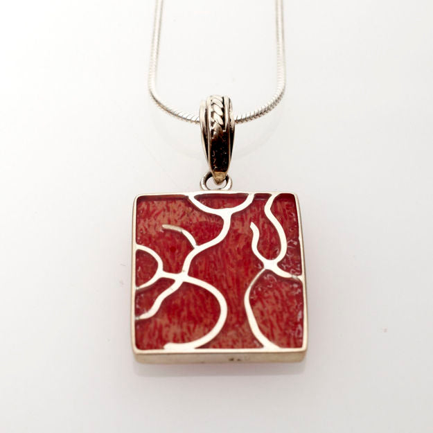 Red Coral and Sterling Silver Tree of Life Pendant — alternate view | Judaica Square Lakewood