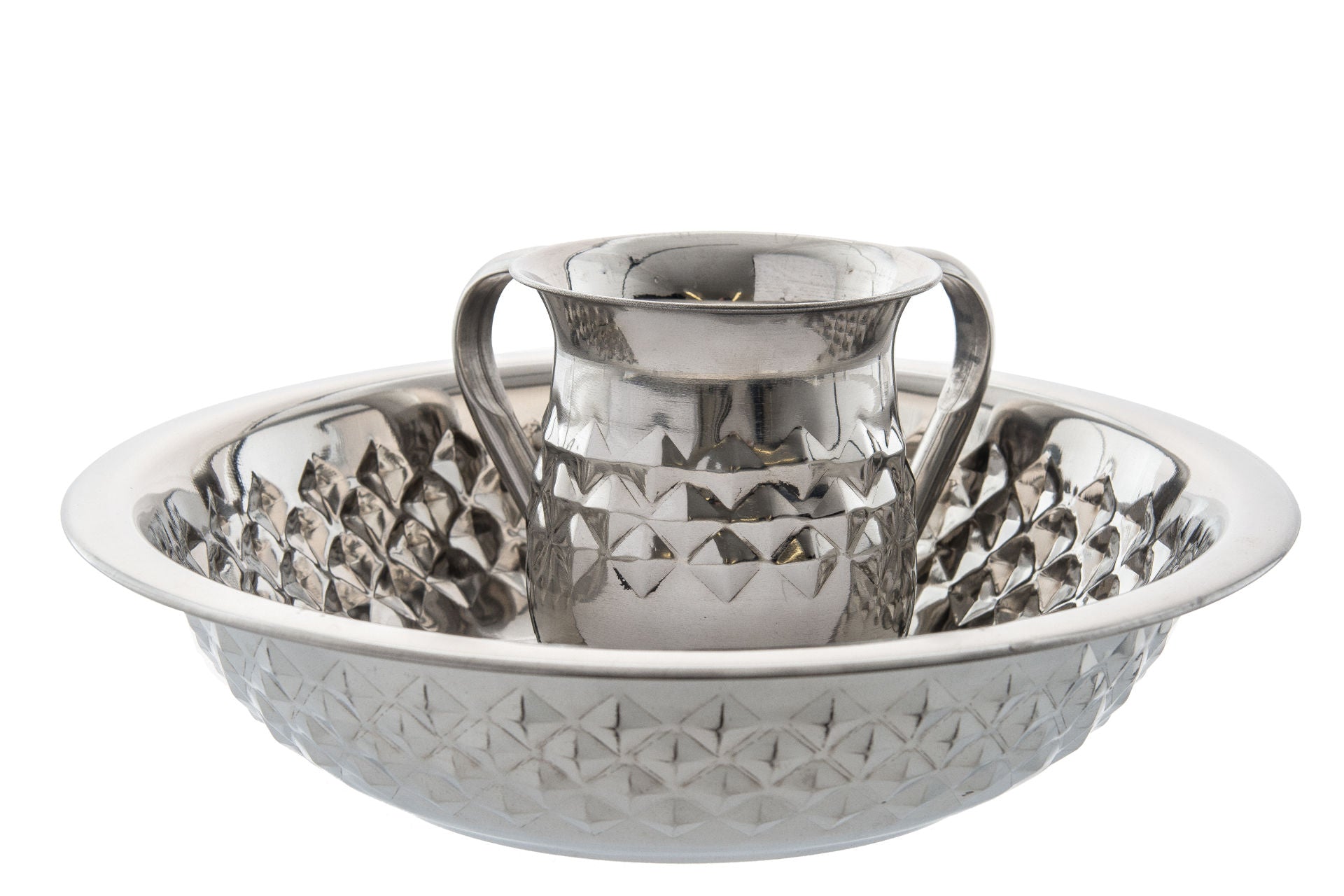 Nickel Diamond wash cup and bowl | Judaica Square Lakewood