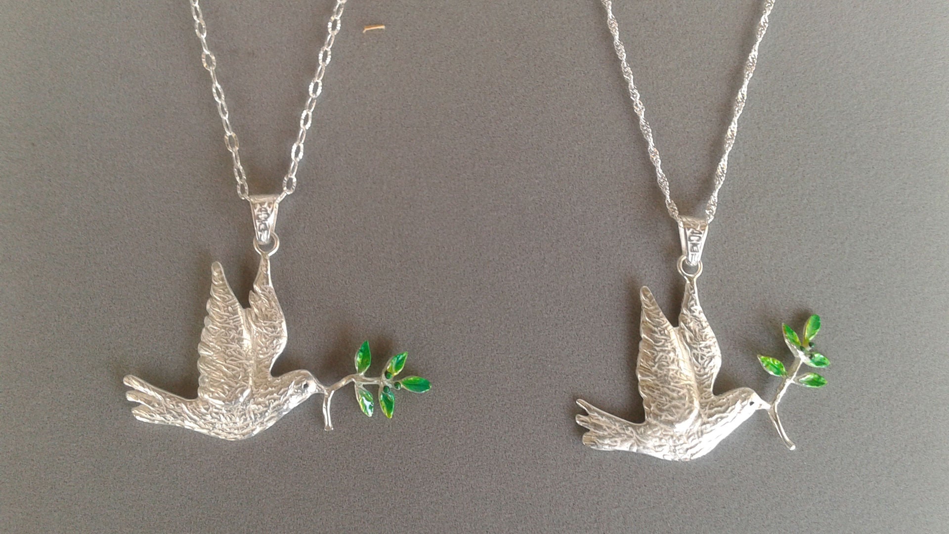 Dove with Olive Enamel Branch Pendant | Judaica Square Lakewood