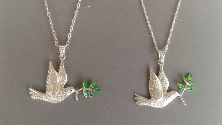 Dove with Olive Enamel Branch
