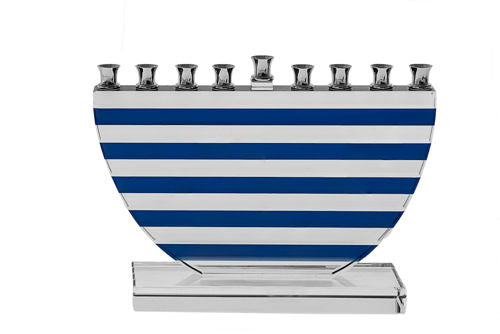 Blue Stripes Crystal Menorah | Judaica Square Lakewood