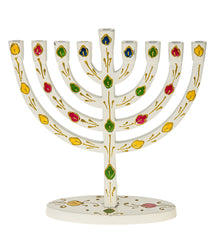#253 White menorah with colorful leaves