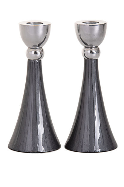 Smoke Grey Metal Candlesticks