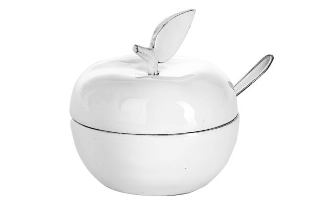 White Enamel Honey Dish