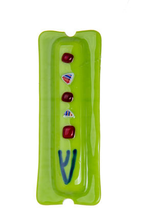 Glass lime Green Mezuzah with dots