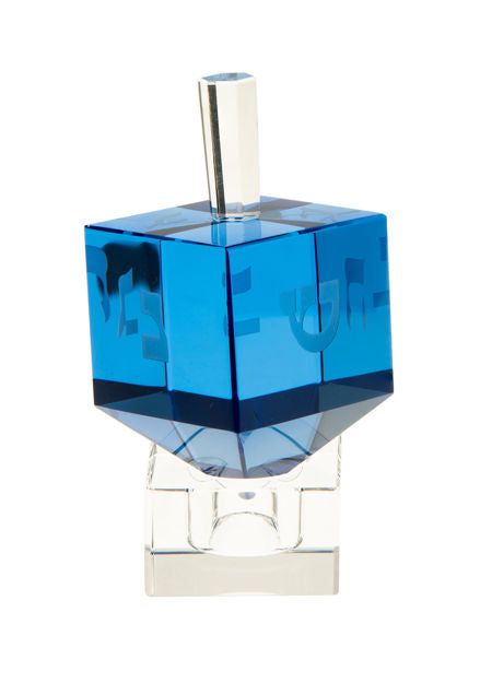Classic Crystal Dreidel Blue — alternate view | Judaica Square Lakewood