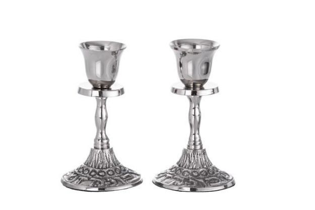 Candlestick Stainless steel — alternate view | Judaica Square Lakewood