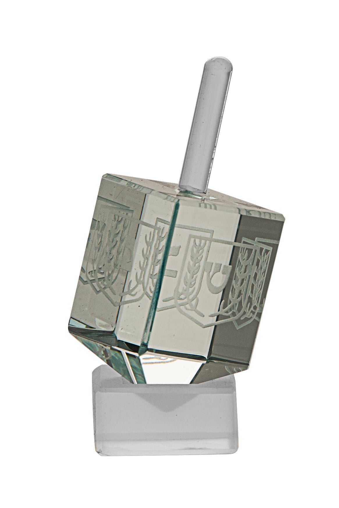 Etched Pale Green Crystal Dreidel | Judaica Square Lakewood