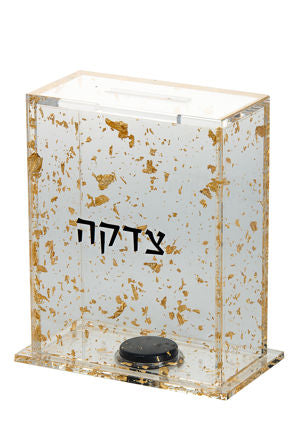 Tzedakah box Flakes Gold Lucite