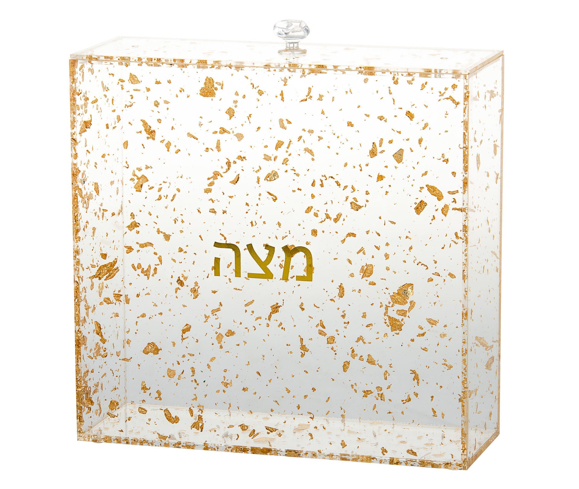 Matzah Holder Gold Flakes Lucite | Judaica Square Lakewood
