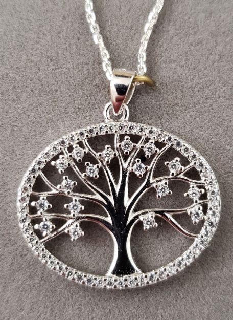 Oval Tree of Life with CZ leaves Pendant — alternate view | Judaica Square Lakewood