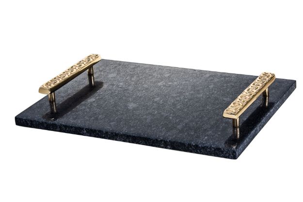 Black Marble Challah Board with Gold Handle
