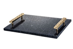 1487 Marble Challah Board Black with Gold Handle