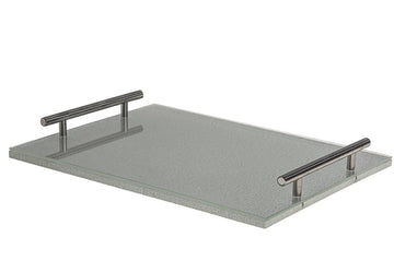 Challah Board lucite Silver with handle | Judaica Square Lakewood