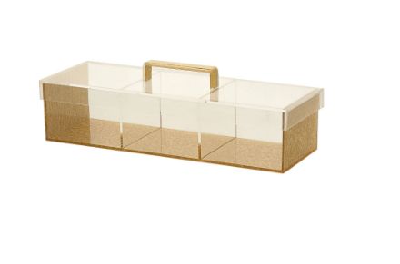 Sectional 3 dishes Lucite Gold box with lid