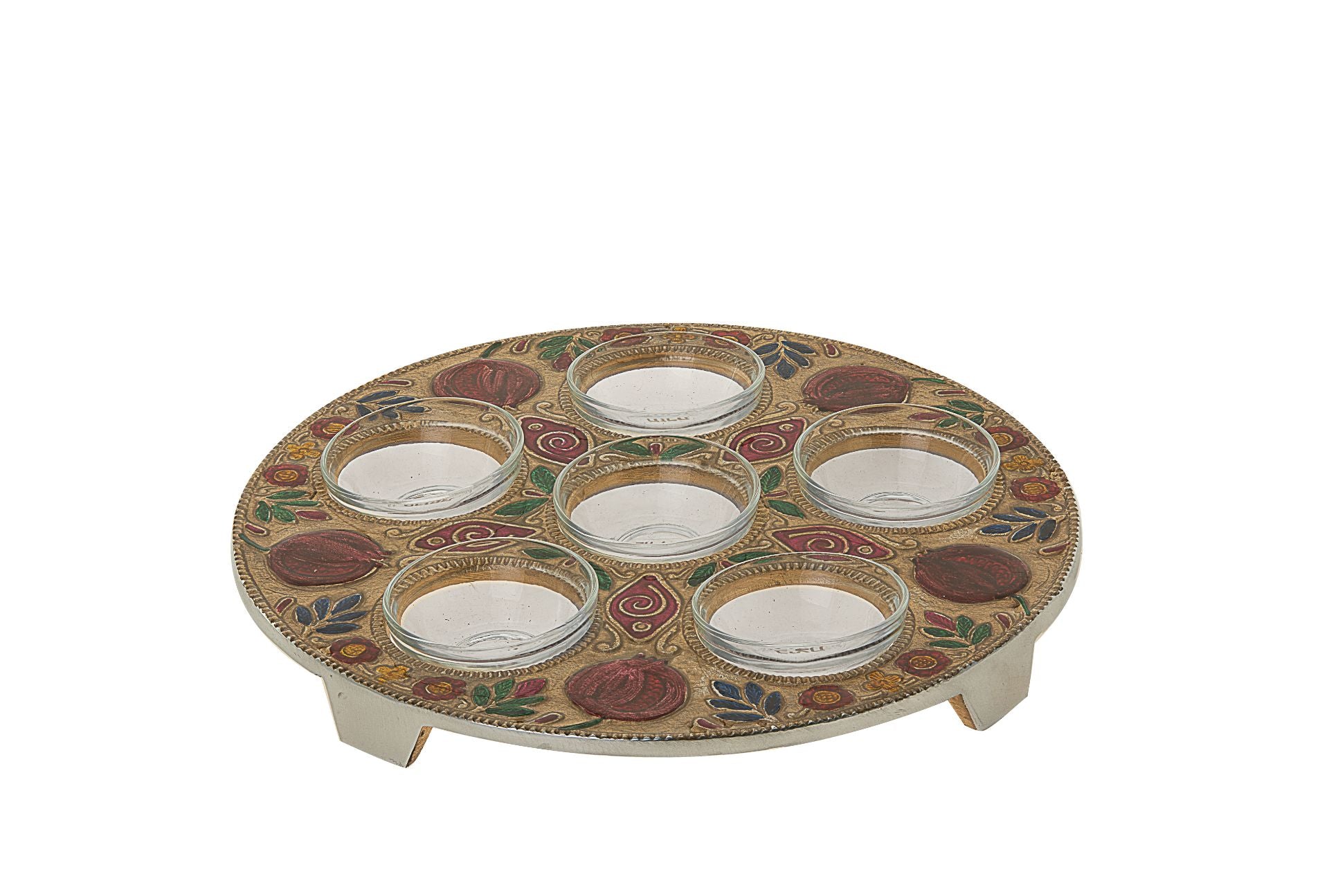 Seder Plate Pomegranates Metal | Judaica Square Lakewood