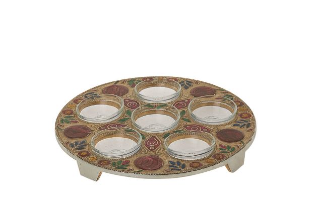 Seder Plate Pomegranates Metal — alternate view | Judaica Square Lakewood