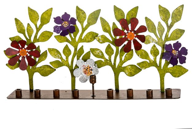 Metal Flower menorah — alternate view | Judaica Square Lakewood