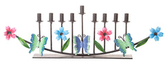 #192 Menorah Metal Garland Flowers and Butterflies