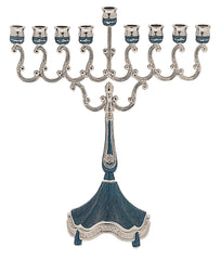 #1936 Silver Plated Menorah with blue