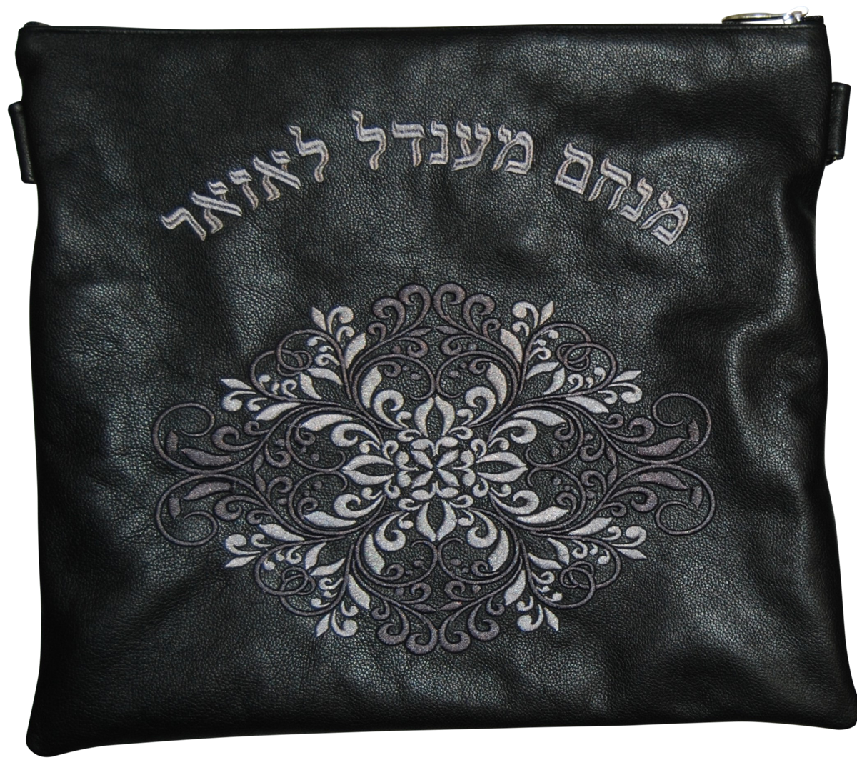Prestige Leather Tallit & Tefillin Bag — Crown Design, Prestige Collection (155D-BK)