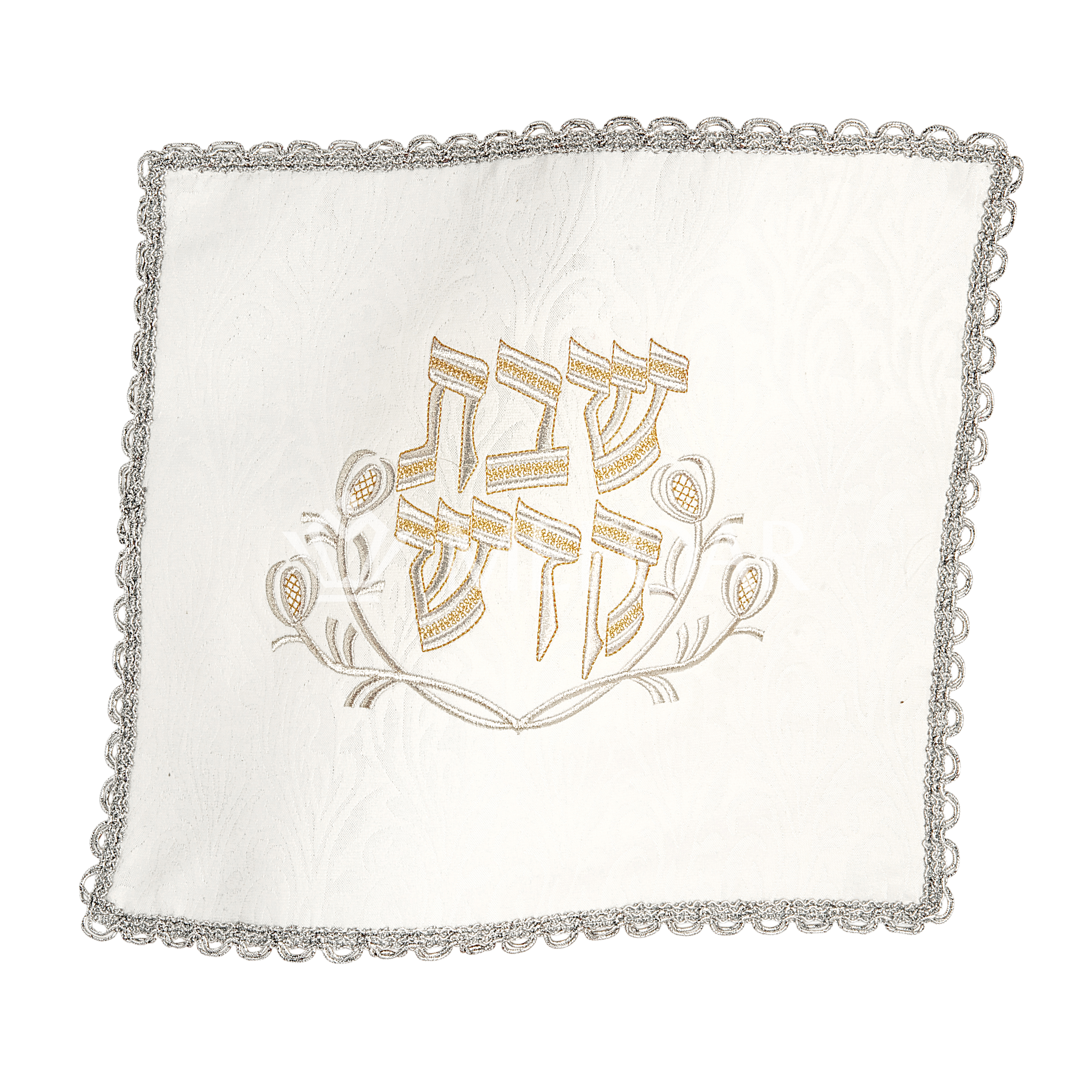 Challah Cover Brocade #240 "Shabbos Kodesh" Silver Embroidery - Challah Covers