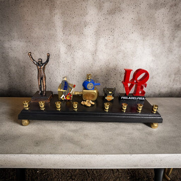 Philadelphia collector menorah — vintage pins, transit token and handmade pretzels | Judaica Square Lakewood