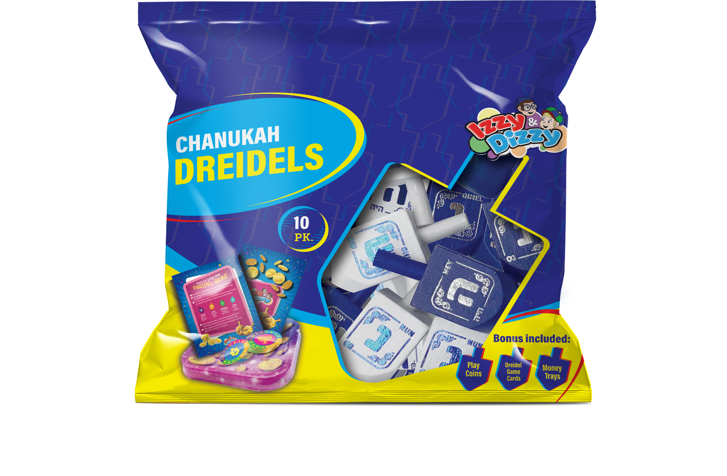 10PK. Blue & White Wood Dreidels Medium Pack — Judaica Square