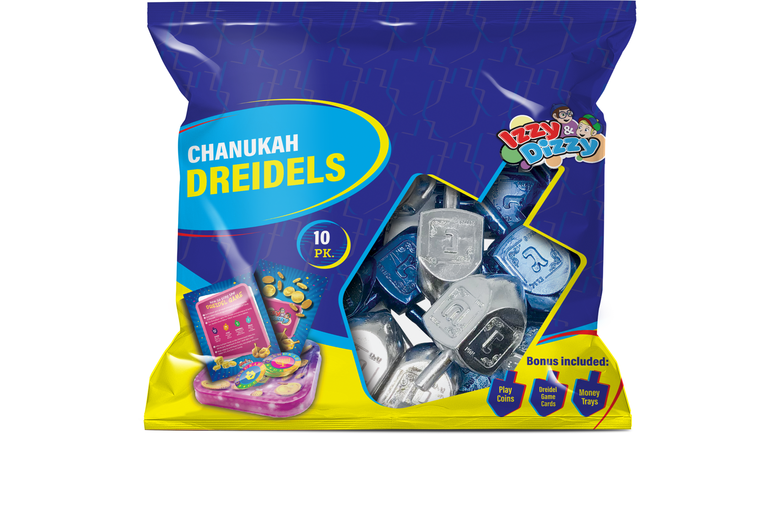 10PK. Blue & Silver Metallic Dreidels Medium Pack — Judaica Square