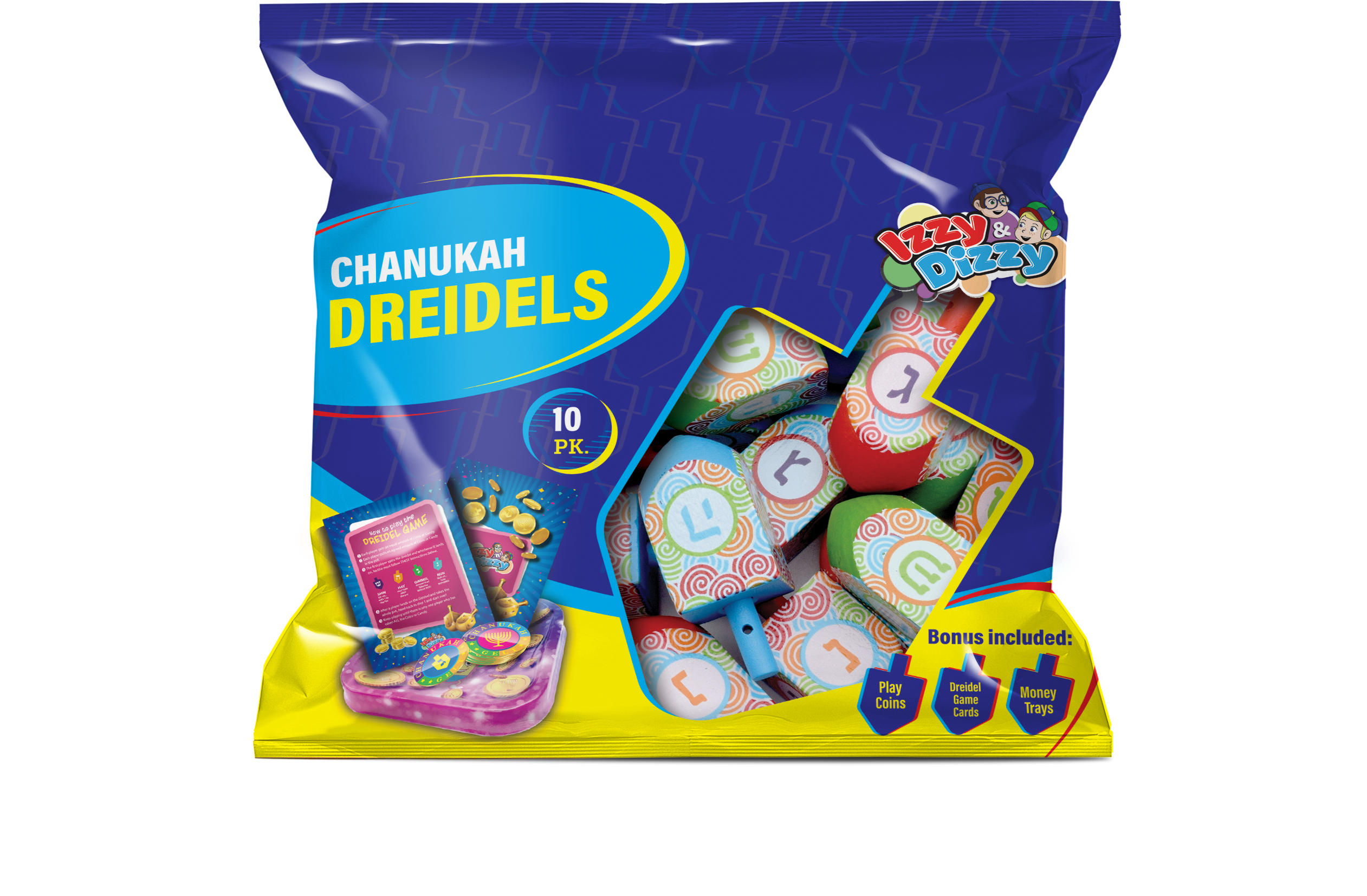 10PK. Multi Colored Pattern Print Wood Dreidels Medium Pack — Judaica Square