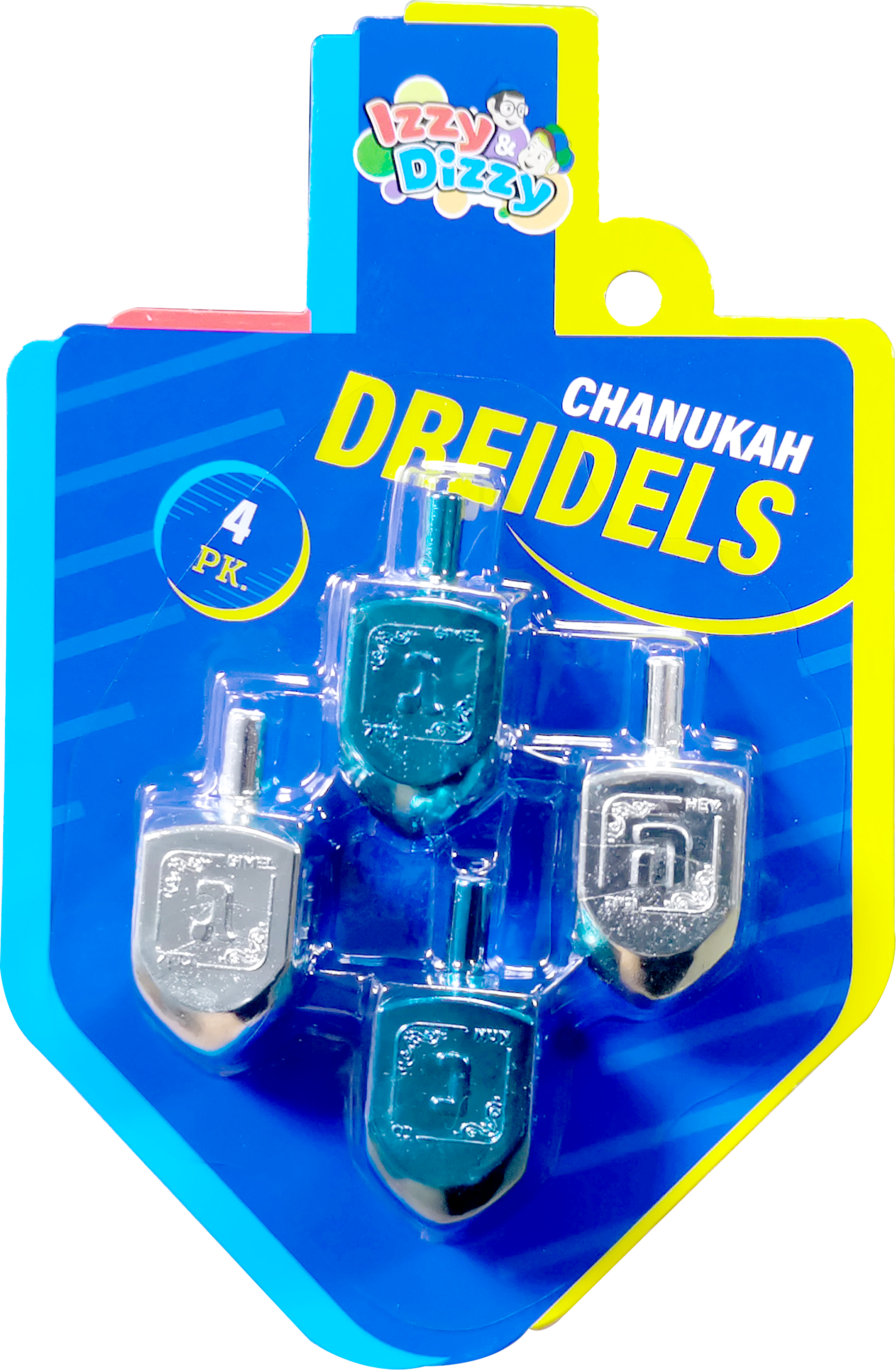 4PK. Blue & Silver Metallic Dreidels Medium — Judaica Square