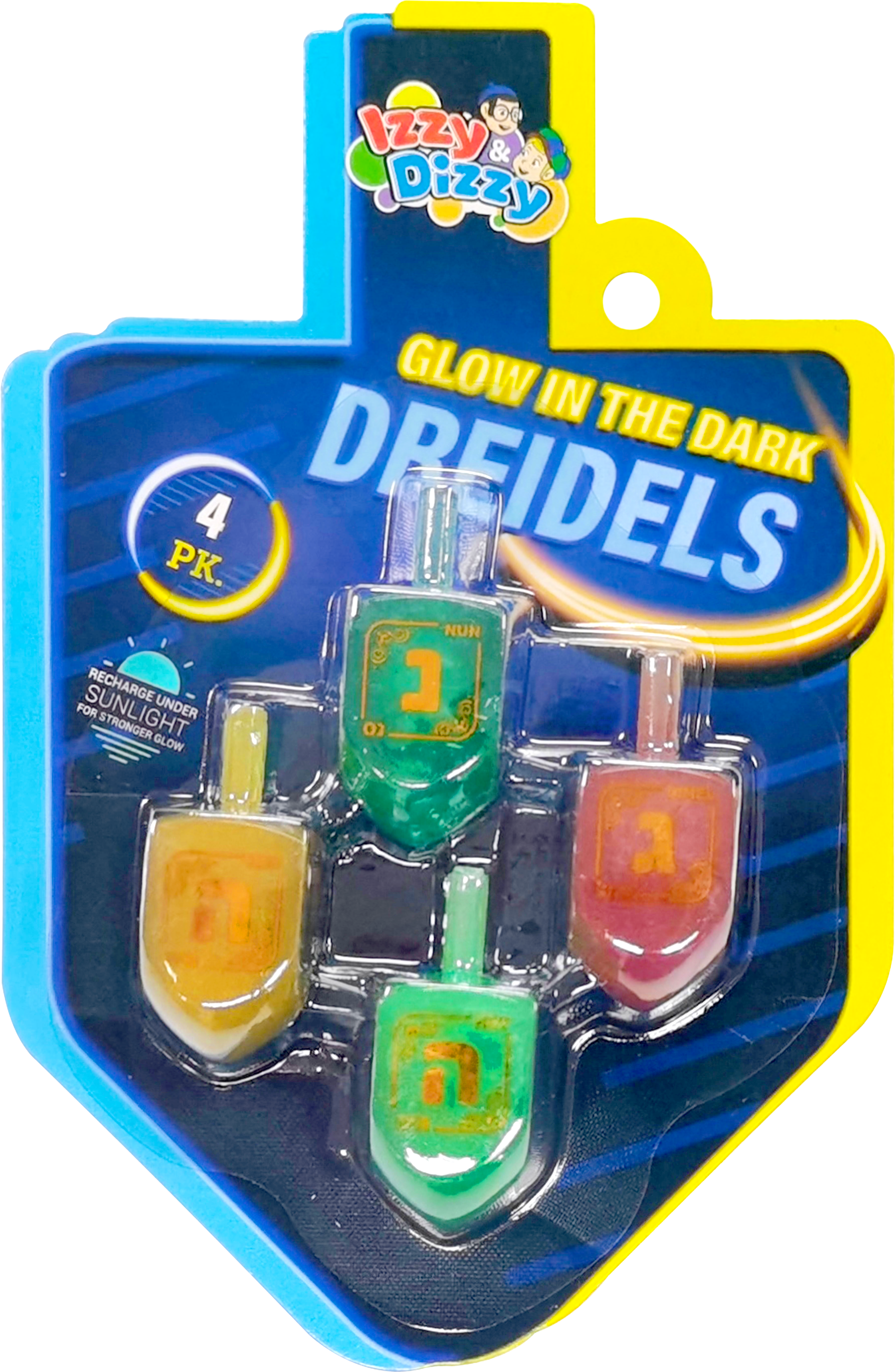 4PK. Multi Color Glow-in-the-dark Dreidels — Judaica Square