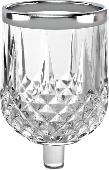 Crystal Oil Glass #13 — clear glass cup with a bright silver rim