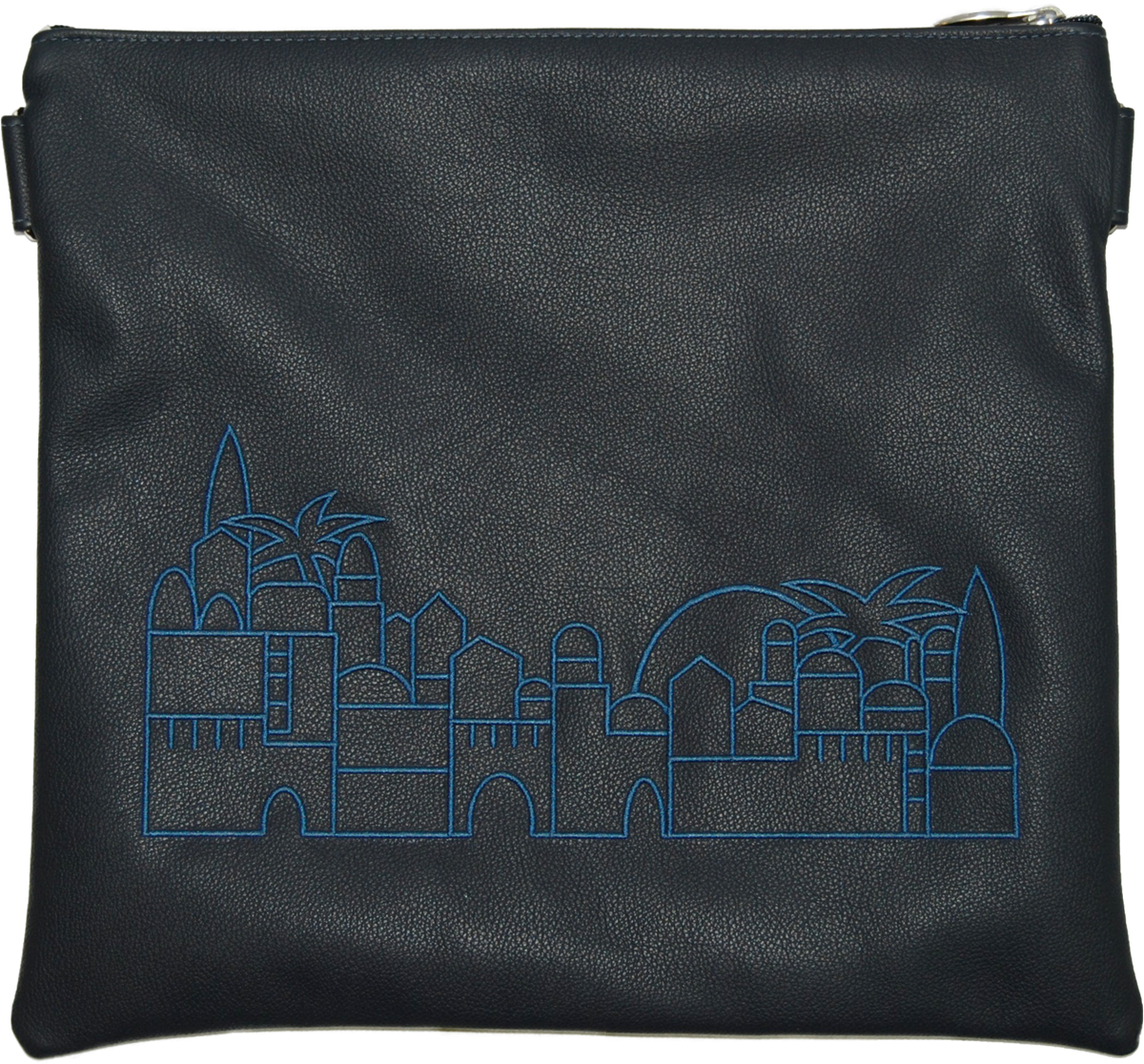 Prestige Leather Tallit & Tefillin Bag — Jerusalem & Yerushalayim Design, Traditional Collection (275A-NV)