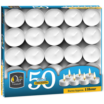 Ohr Mini Tealight Candles 50-Pack — small metal-cup tealights in bulk box | Judaica Square Lakewood