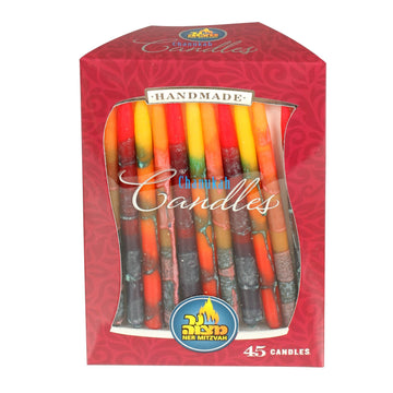 Multi-Color Premium Chanukah Candles — box of 45 brightly colored menorah candles | Judaica Square Lakewood