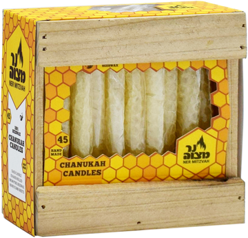 White Honeycomb Chanukah Candles — 45 hand-rolled white beeswax candles | Judaica Square Lakewood