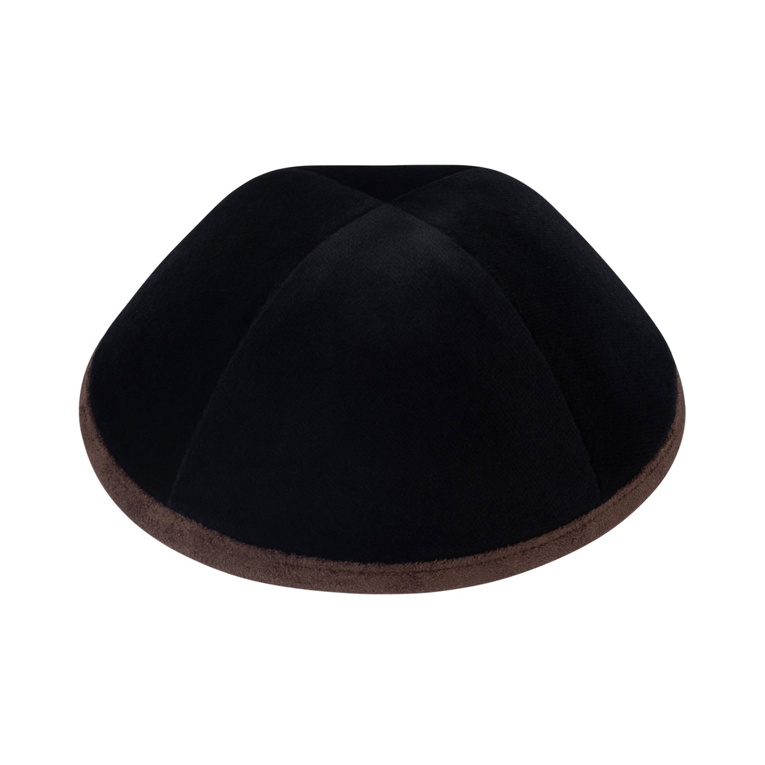Black Velvet Kippah - showing rim trim, six-panel construction