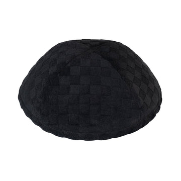 Black corduroy kippah – raised checkerboard square texture yarmulke in matte black pile