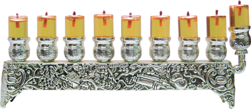 Silver-Plated Oil Menorah — low 3-inch bench-style plated menorah, 11 inches wide | Judaica Square Lakewood