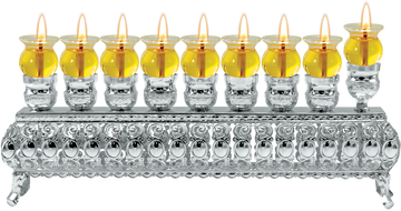 Silver-Plated Oil Menorah — polished silver-plated menorah, 11 by 4 inches | Judaica Square Lakewood