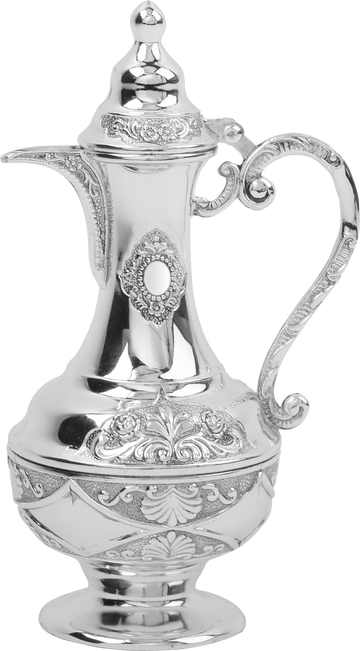 Shemen Zais Kreigel Oil Pitcher — 8" silver-plated pitcher with curved spout and handle | Judaica Square Lakewood